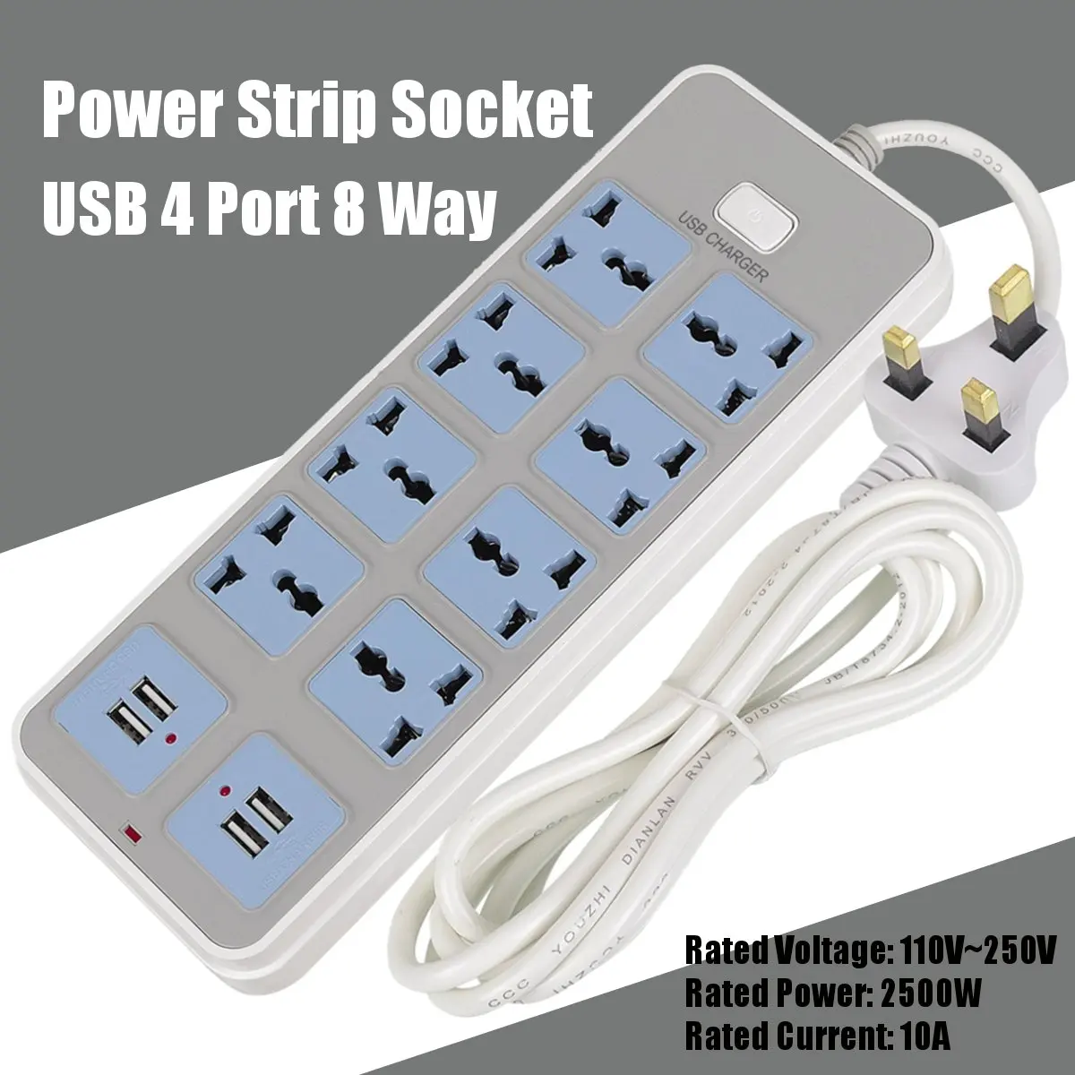 

Smart USB 4 Port 8 Way Power Strip Socket Multifunctional Outlets Charger Plug Cord Board Home Office Electrical Equipment