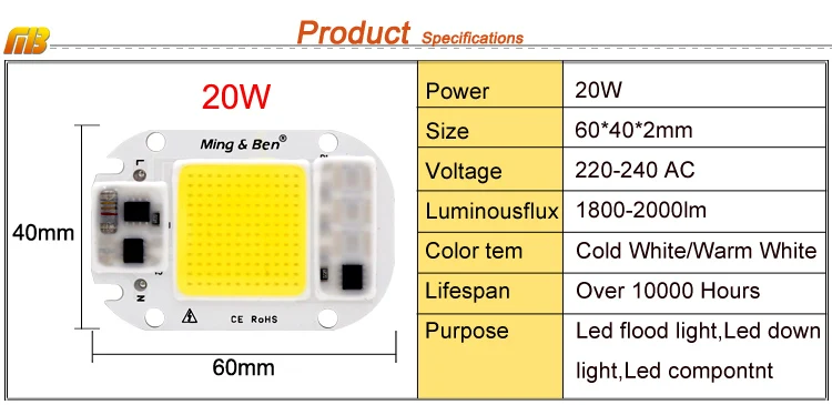 20 Вт 30 Вт 50 Вт Светодиодная лампа COB Чип LED Отражатель объектива 220 В Smart IC DIY для светодиодного прожектора прожектор нужен радиатор для охлаждения