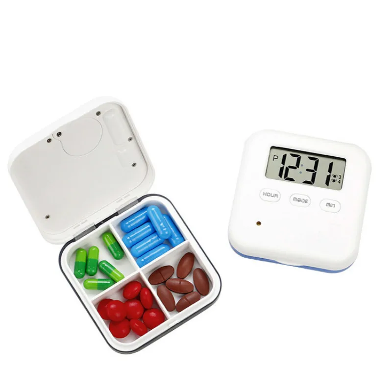 

Mini Portable Smart Remind Drug Spliter Seal Four Grid Pack Electronic Pill Box Outside Travel Safety And Environmental T0659CMD