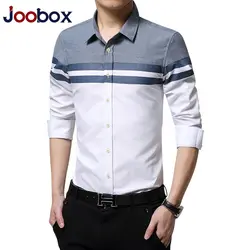 Роскошные 2019 модные мужские рубашки брендовая одежда Slim Fit лоскутное в полоску мужской рубашка с длинными рукавами для мужчин Camiseta мужской