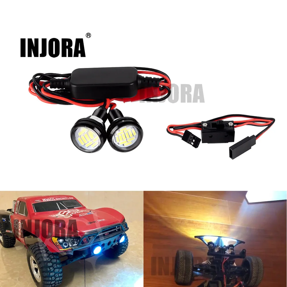 INJORA RC Car 22MM Headlight White Color LED Lights with Switch for 1/10 Short Course Truck Traxxas Slash