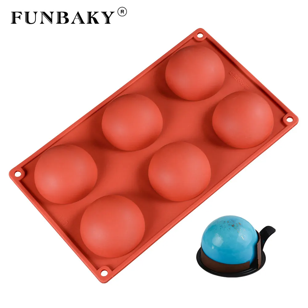 

FUNBAKY 6 CAvity Silicone Round Mold For Baking Forms Sponge Cake 3D Decorating Tools For Baking Mousse Moulds