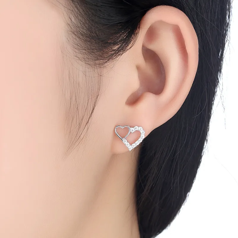 

Wholesale Jewelry Earring for Women Heart to Heart Earrinsg Stud Party Gift for Girl Sterling Silver Stud Free Box
