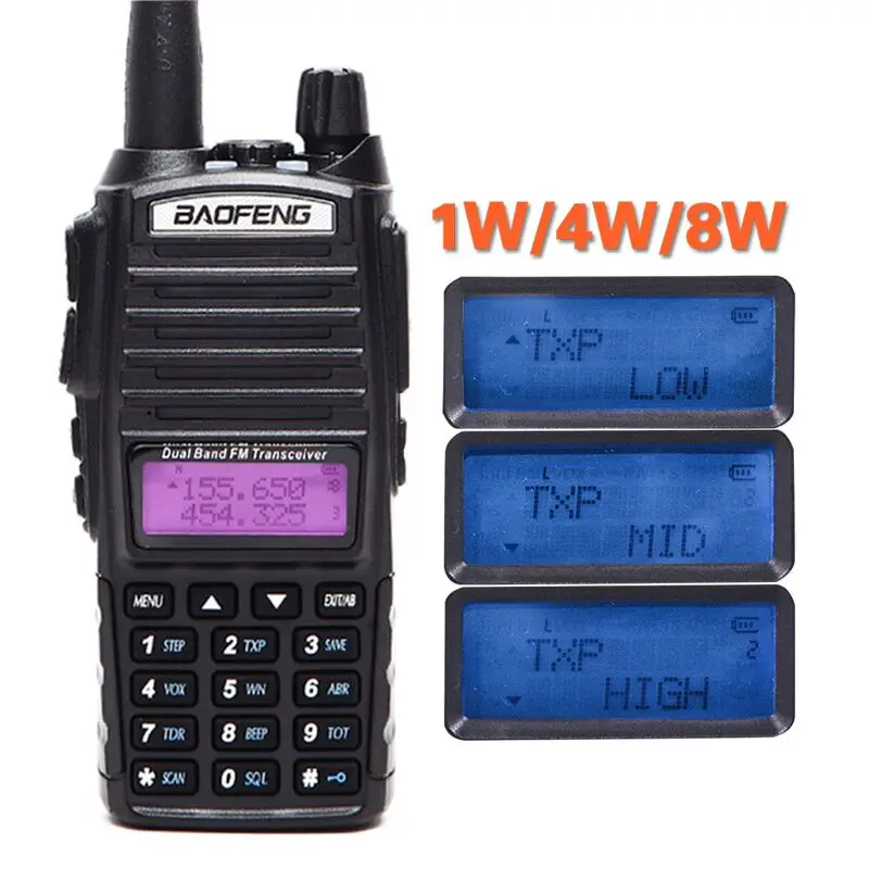 2 шт. Baofeng UV-82 плюс 8 Вт Высокая мощность Двухдиапазонная рация VHF/UHF 10 км дальность UV82 двухстороннее Любительское портативное радио