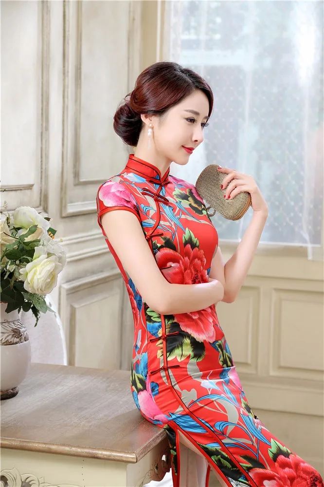 Новое поступление китайские женские атласные длинные Qipao Элегантные Плюс размер XXXL Cheongsam винтажные Цветочные Сексуальные Платья S M L XL XXL XXXL