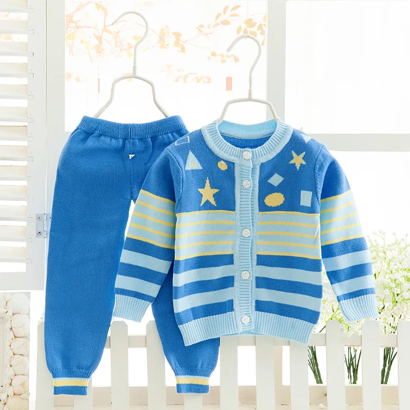 

Baby Infant Winter Warm Knitting Clothing Set Newborn Striped Sweater+Pants Outfits 2Pcs Toddler O-neck Tracksuit Set AA52203