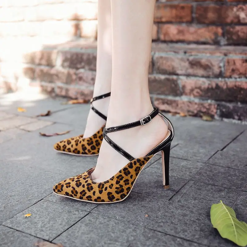 

Women's shoes 2019 new pointed toe ladies stilettos high heels shallow suede leopard print sexy woman party dress single shoe 40