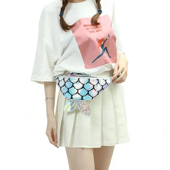 

Girls Sequins Waist Bag Women Funny Belt Mermaid Chest Pouch Bag Sequins Travel Mobile Phone Key Card Storage Pouch
