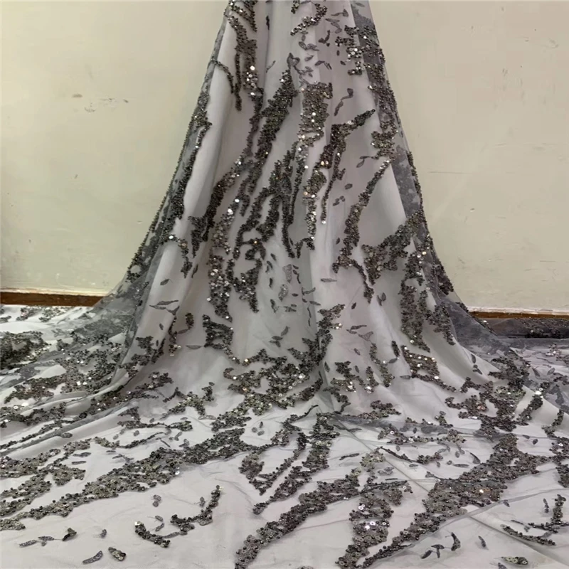 

Tollola High Quality African Lace Fabric With Sequins Hand Made Indian Wedding Dress Fabric French beads Mesh Tulle Lace Materil