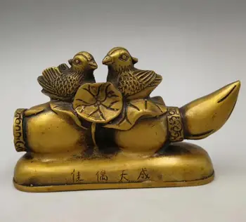 

Chinese pure brass mandarin duck and lotus root statue
