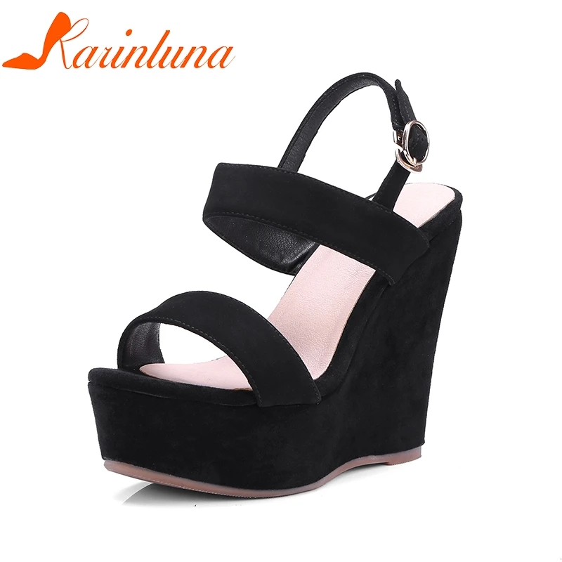 

KARINLUNA Brand New Kid Suede Leather 2019 Summer Sandal Shoes Women Fashion Platform Wedge High Heels Gladiator Sandals