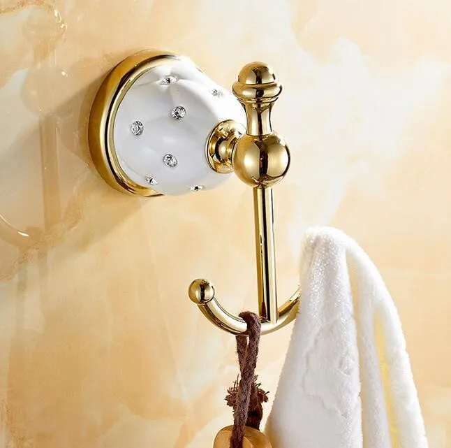 Новый Дизайн Золотой керамические Халат крюк, крючок для одежды, твердой латунь золотой отделкой, ванна оборудования аксессуар украшение