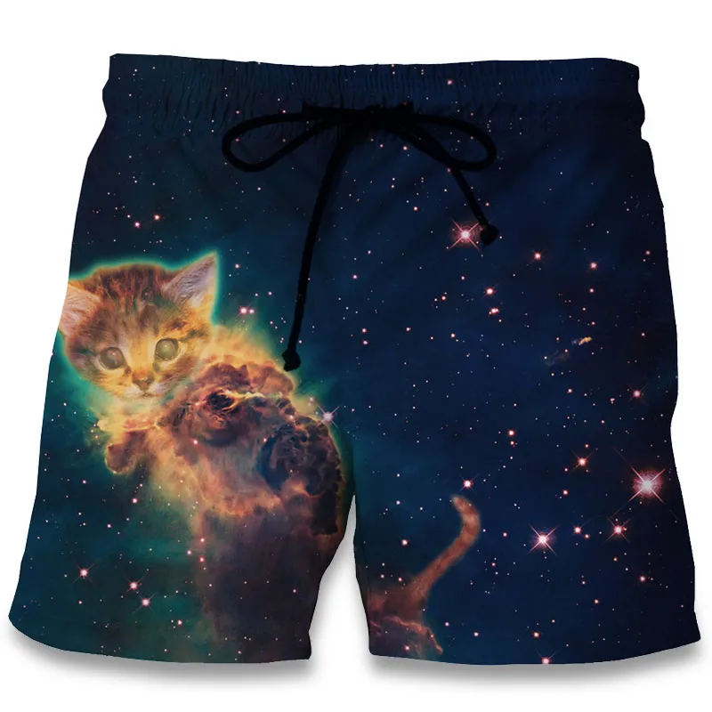 

Fashion Beach Shorts 2017 Space Cat Planet Print 3D Men Korte Broek Fitness Boardshorts Sweatpants Plus Size 6XL Brand Clothing