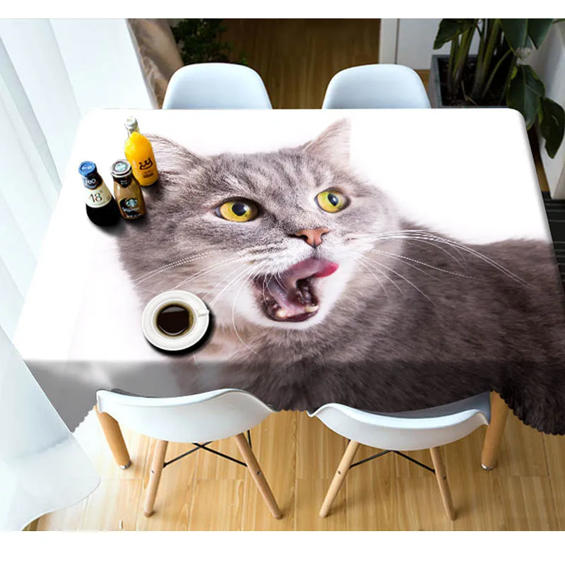 

Meijuner Customizable 3D Tablecloth Cute Cats Family Pattern Washable Cloth Thicken Rectangular Round Table Cloth for Wedding