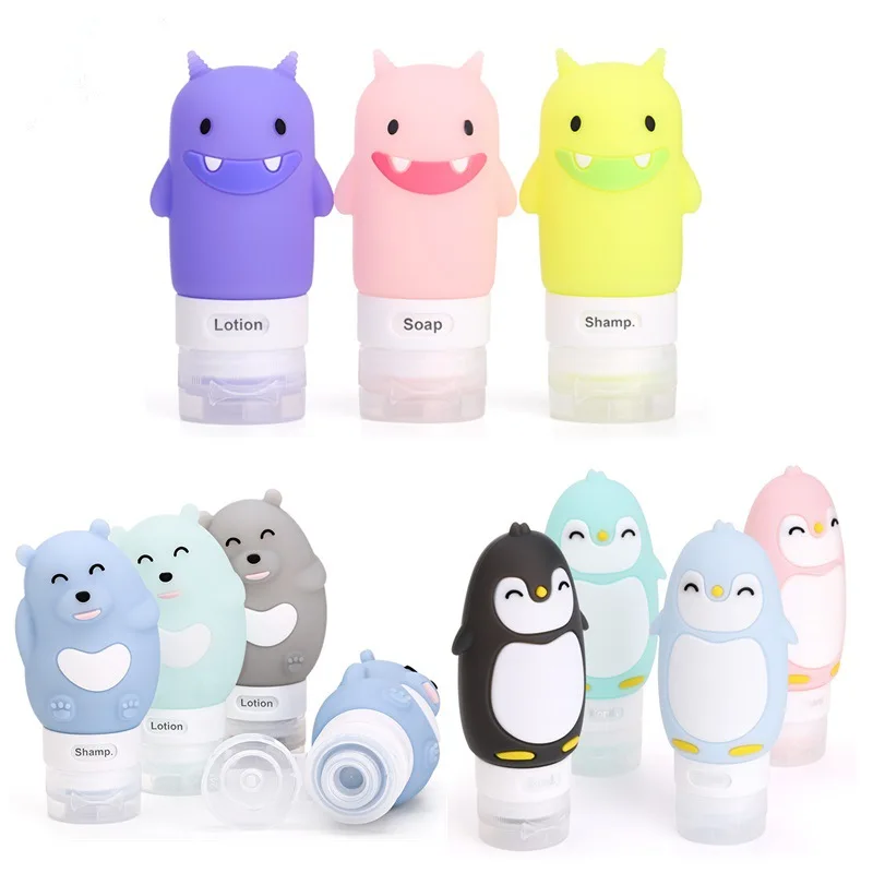 

Portable Cartoon Monster Bear Penguin Animal Silicone Travel Case Organizer Shampoo Shower Gel Lotion Storage Refillable Bottle