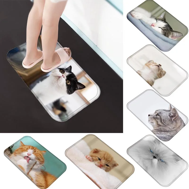 

Cute Cat Pattern Floor Mat Carpets Floor Rug Kitchen Living Bathroom Non-slip Backing LBShipping