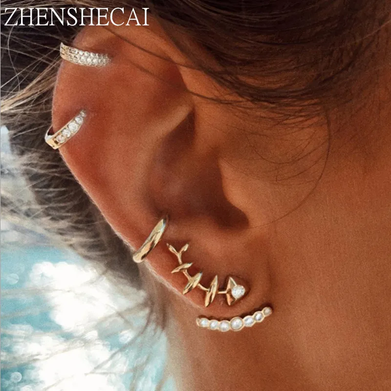 

Vintage Punk Ear Clip Round Crystal Imitation pearl Fish earring jewelry for women high quality jewelry gift hot 2017 e0457