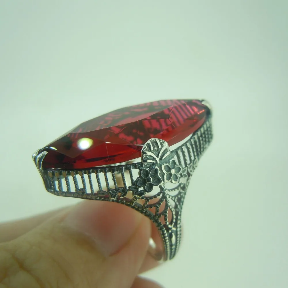 

Free shipping processing custom wholesale sales classic decorative pattern, red gem ring personality trend