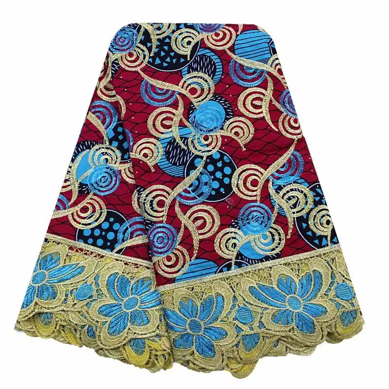 

New design African wax lace fabric High quality super wax Swiss Cotton Embroidered African wax cloth Lace fabric