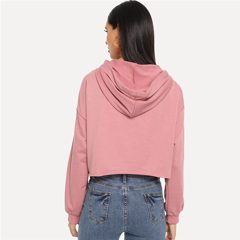 Dotfashion, Женская толстовка с капюшоном, на шнурке, с розовыми буквами, с заниженным плечом, повседневная, осенняя, с капюшоном, пуловеры, с длинным рукавом, опрятная Толстовка