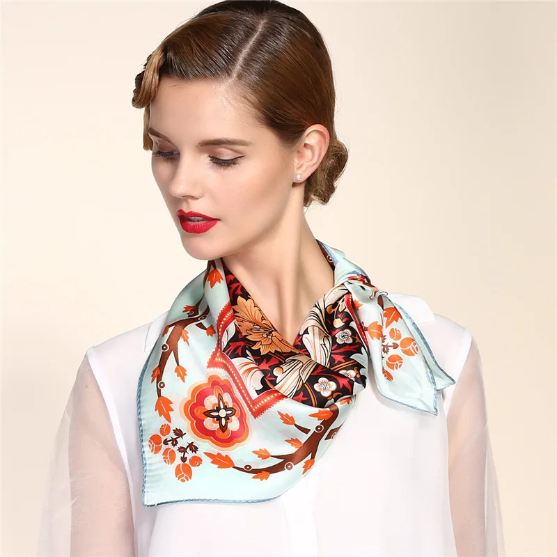 BAOSHIDI 100% Silk Satin 66*66cm Square Scarf Neckerchief, Luxury Brand ...