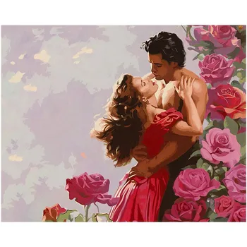 

Figure love Oil Painting By Numbers DIY hand painted Wall decor Painting On Canvas acrylic Coloring By Number lovers kissing