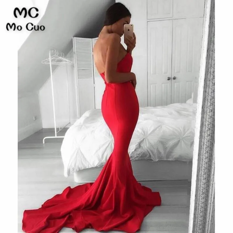 Red Mermaid Satin Evening Gown 2018 Sexy Sweetheart Pageant Dresses ,Long Prom Party Gown456