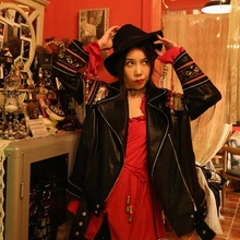 Осенняя Новая коллекция винтажный вышитый блёстками кисточка Черная Женская куртка из искусственной кожи