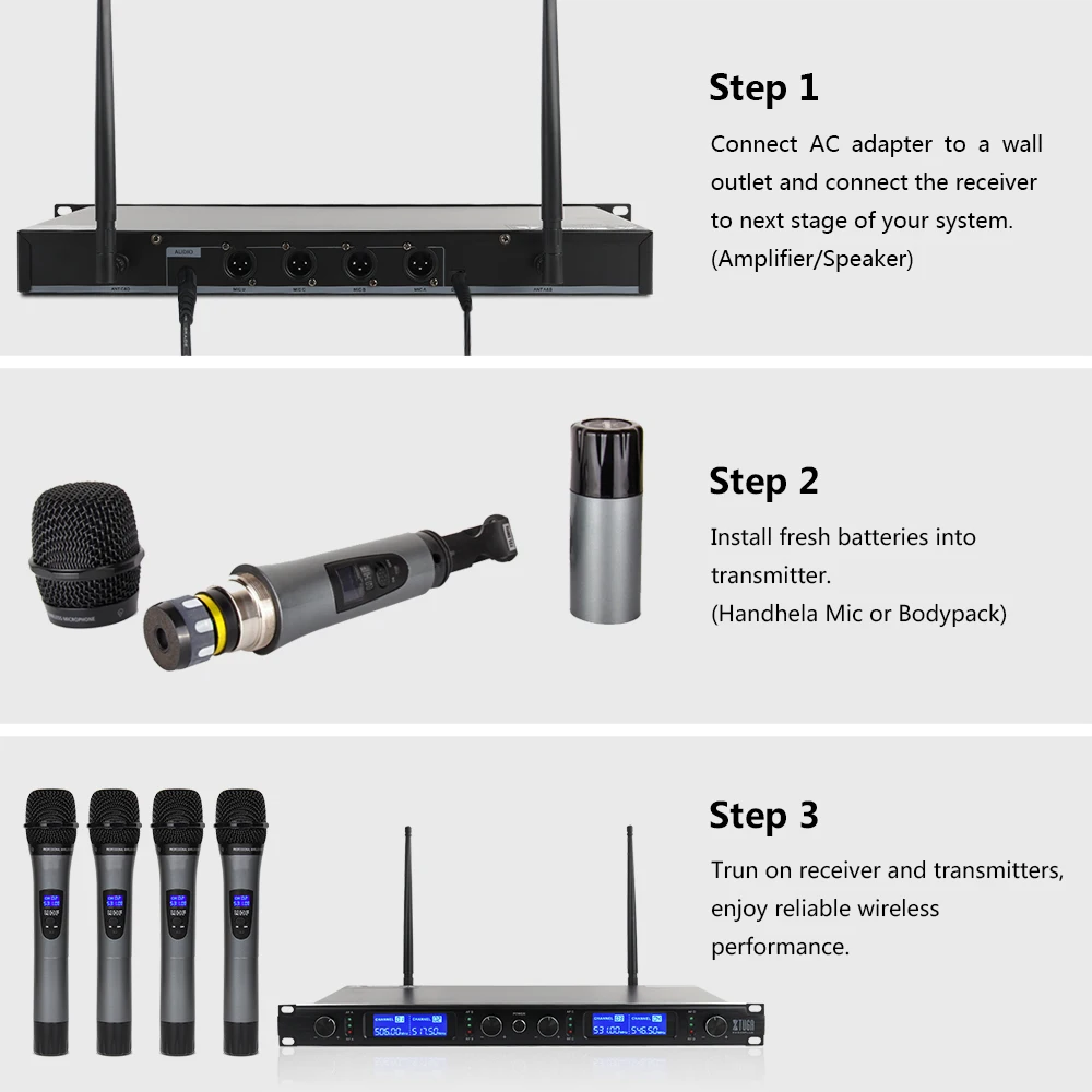 XTUGA EW240PLUS 4 канала УВЧ Беспроводная система микрофонов для сцены церковного использования для семейных вечерние, церковные, небольшие караоке