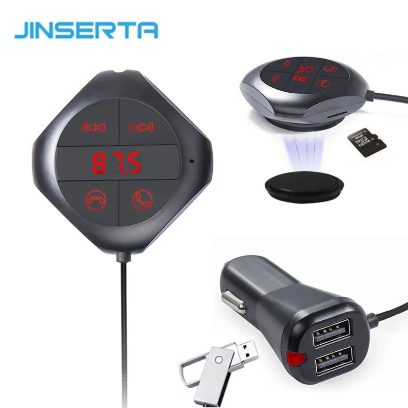 

JINSERTA Car Bluetooth FM Transmitter Handsfree Car Kit MP3 Music Player Radio Voltage Monitor TF U Disk 2 USB Car Charger