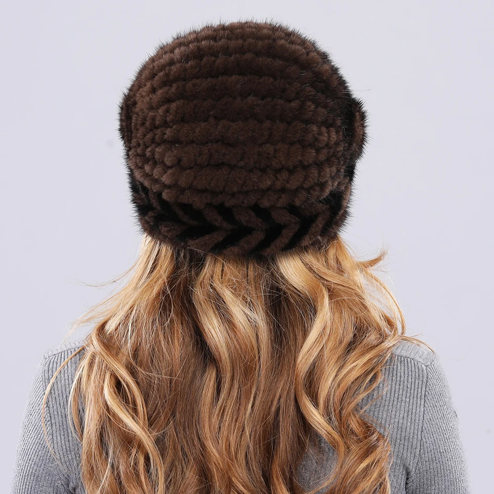 Hot Sale Lady Real Mink Fur Hat Women Winter Knitted Mink Fur Beanies Cap Brand Fashion Thick Female Mink Fur Caps
