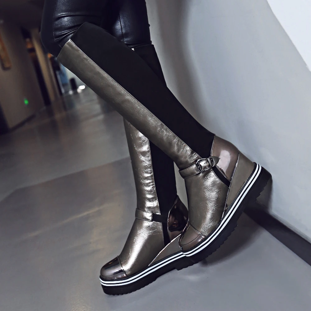 ANNYMOLI/мотоциклетные ботинки женские ботинки зимние высокие сапоги на очень высоком каблуке с пряжкой обувь на танкетке на платформе женские большие размеры 34-43