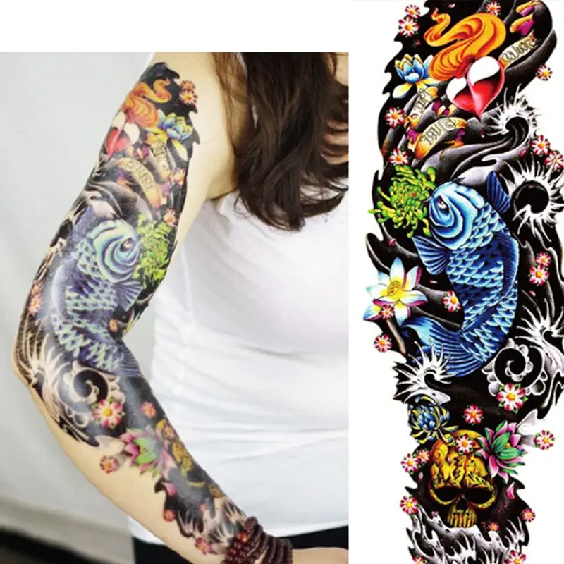 4 Piece Body Art Temporary Tattoo Colorful Animals Watercolor Painting Drawing Decal Waterproof Full Arm Big Large Fake Tattoo (13)
