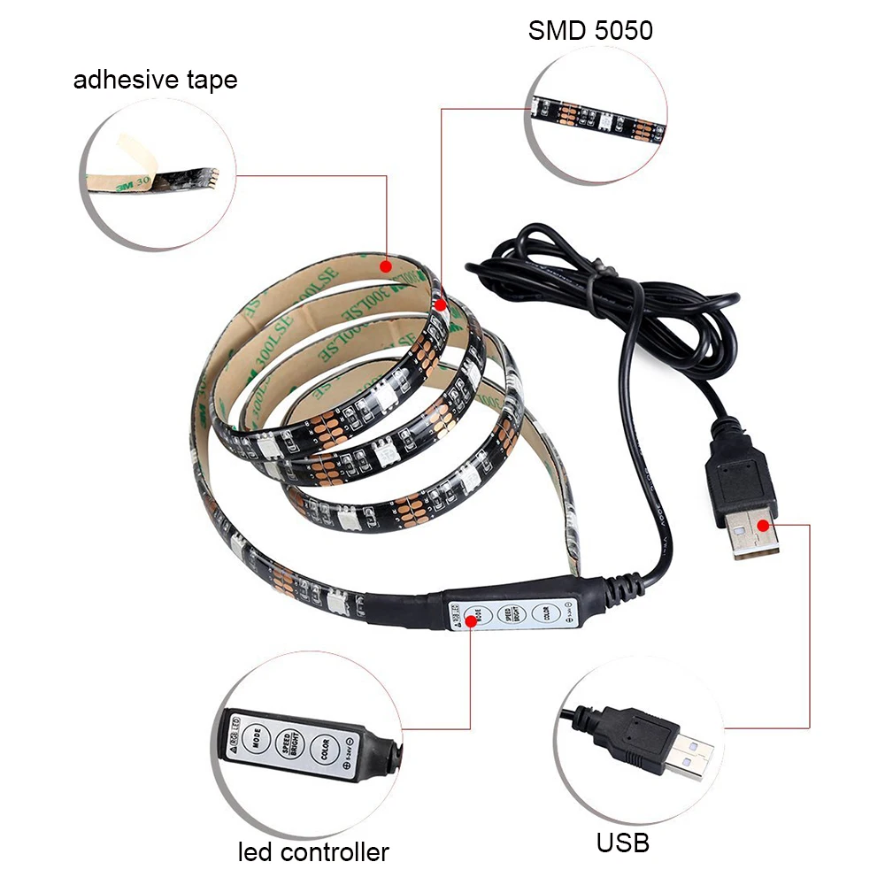 ТВ ПОДСВЕТКА Смещенный светильник ing Balack PCB 5050 Светодиодная лента светильник s водонепроницаемая лента мини USB RGB светильник наборы для плоского ЖК-экрана