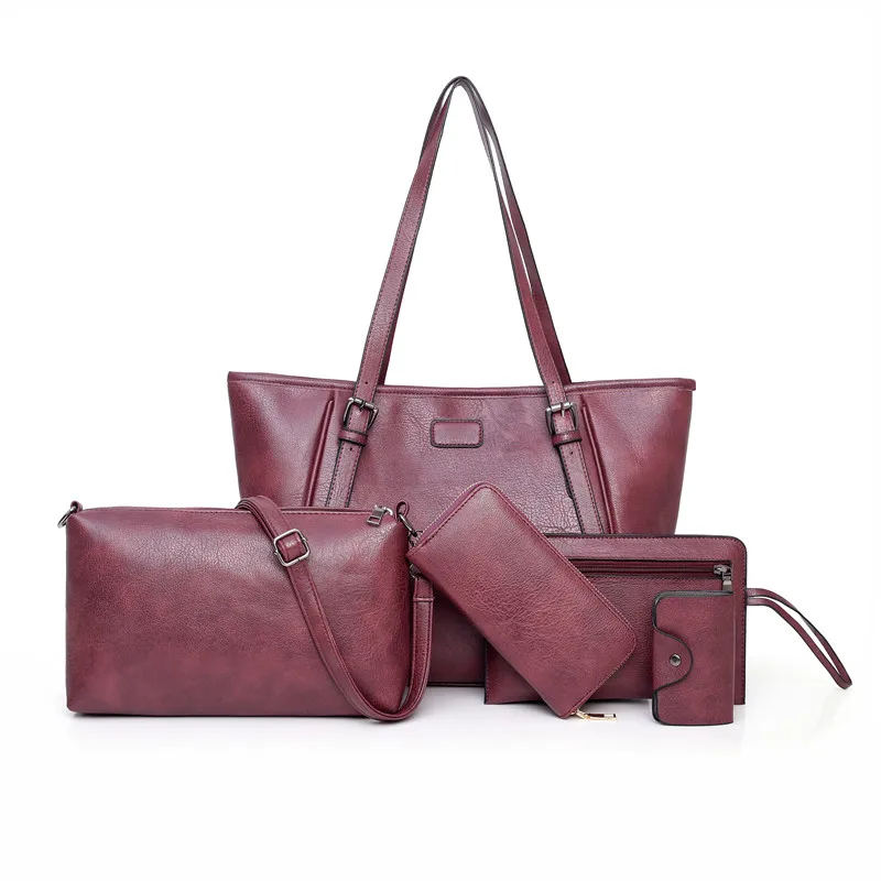 Ladies Set Bags 5pcs pu leather 2019 woman Solid  fashion Handbag crossbody Shoulder bags for women bucket casual tote bag 5pcs (0)