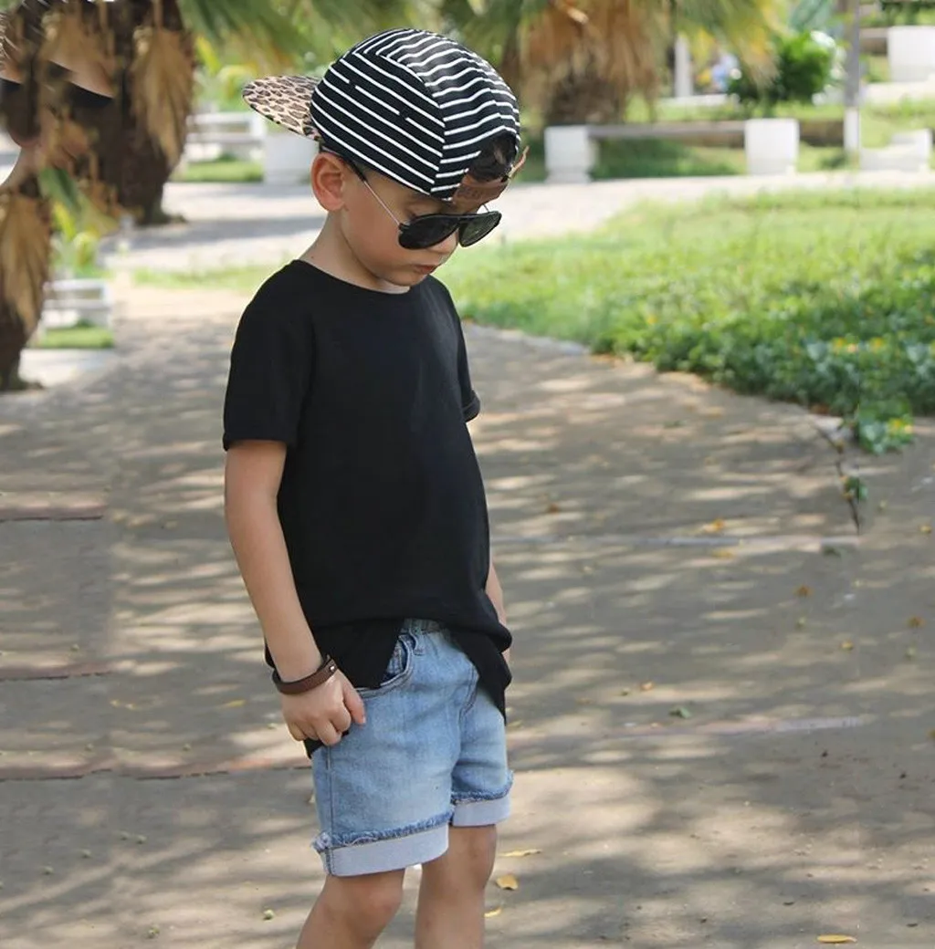 

Children Baby Boy Kid Soild T shirt Tops +Denim Shorts Outfits Set 2019 NEW Drop Shipping