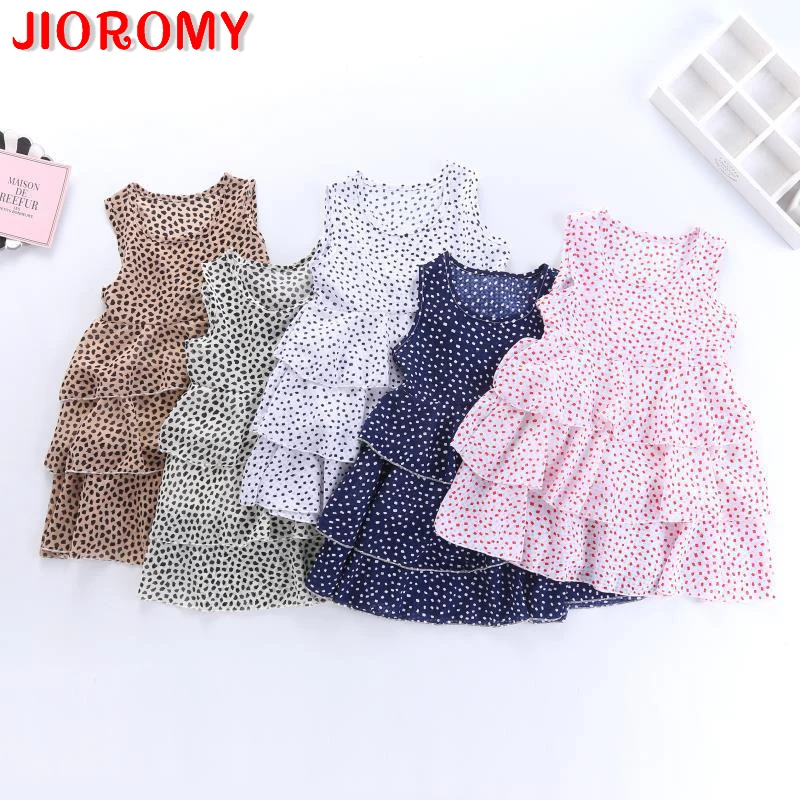 

JIOROMY Summer 2019 Girls Sleeveless Point Chiffon Sweet Layer Cake Girls Dress