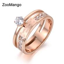 ZooMango чистый Чешский хрусталь установка розовое золото цвет свадебные кольца ювелирные изделия из нержавеющей стали горный хрусталь обручальное кольцо Halka ZR18049