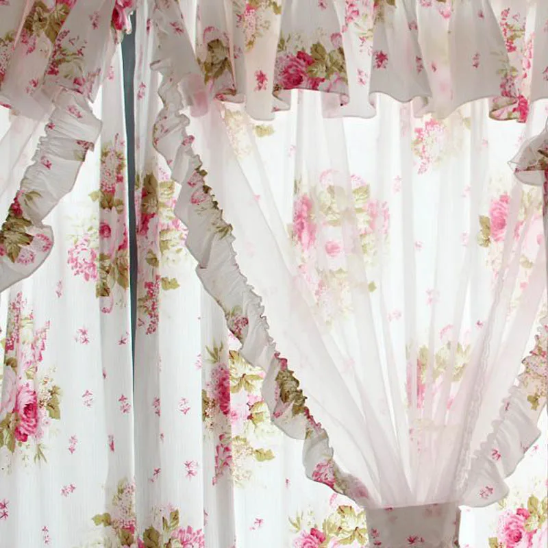 Занавеска в американском стиле с изображением цветов 2 слоя|curtains for|pink kitchen