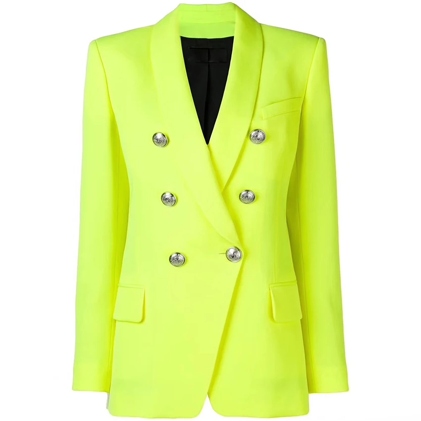 Высокое качество новейшая мода дизайнерский Блейзер женская с длинным рукавом двубортный металла пуговицы Длинный блейзер внешняя куртка