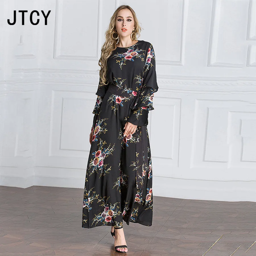 JTCY M-7XL 2018 осень плюс размер цветочное женское платье с длинным рукавом o-образным