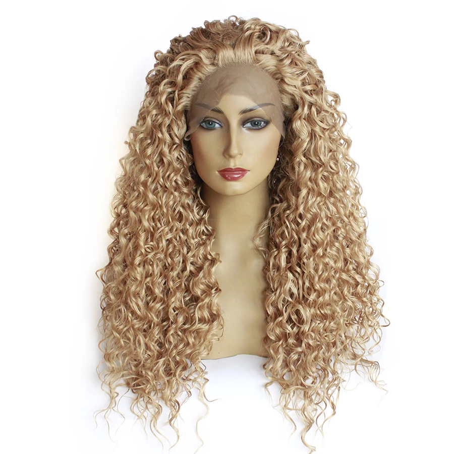 

Medium Synthetic Lace Front Wig Afro Kinky Curly Lace Front Wig High Temperature Chorliss Ombre 613 Black Purple Cosplay Wigs