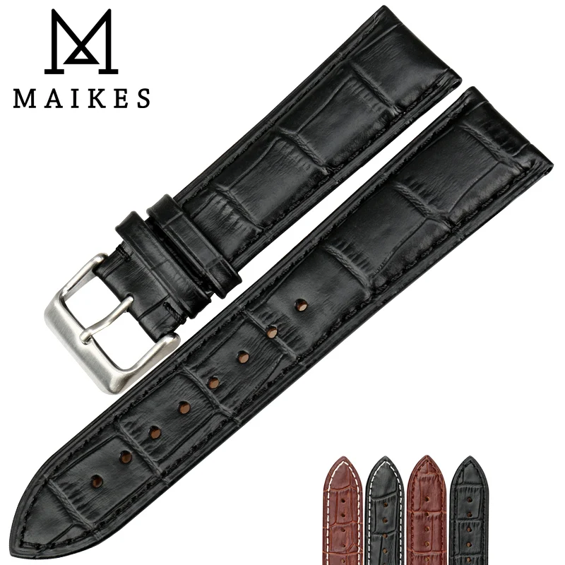 MAIKES Высокое качество Натуральная кожа ремешок для часов черный 18 19 20 22 24 мм часы браслет аксессуары наручных