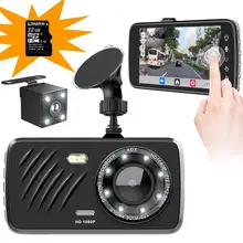 Видеорегистратор для вождения, фронтальная камера заднего вида, сенсорный экран, система Full HD 1080 P, автомобильная камера 170, широкоугольный видеорегистратор ночного видения