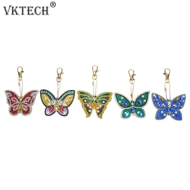 5 шт. набор для ключей в форме бабочки/сердца с алмазной вышивкой для рукоделия - Цвет: 5pcs Butterfly