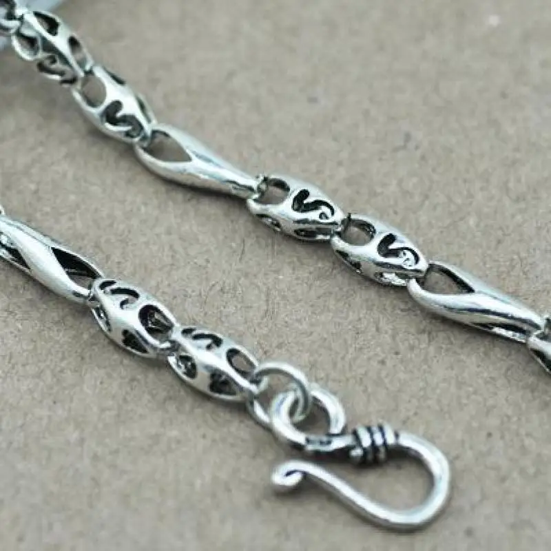 Подлинное 925 пробы Серебряное ожерелье цепь 5 мм полый Egraving Дизайн Винтаж Ретро свитер ожерелье для мужчин и женщин