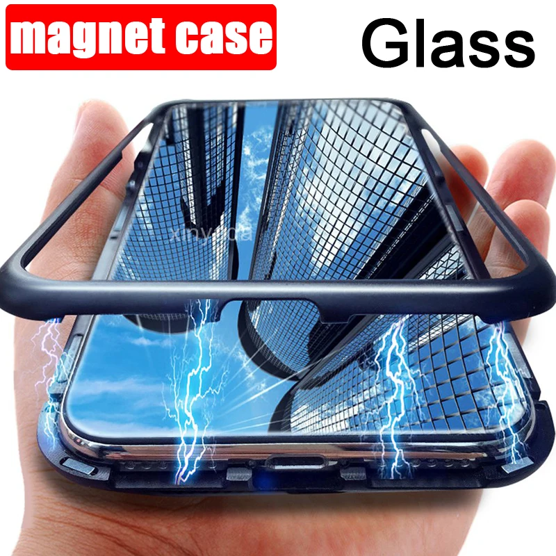 

luxury magnet Bumper Glass Case For Samsung Galaxy A7 2018 A9 Note 9 8 S8 S9 Plus J6 J4 Metal Magnetic Flip Cover Shell coque