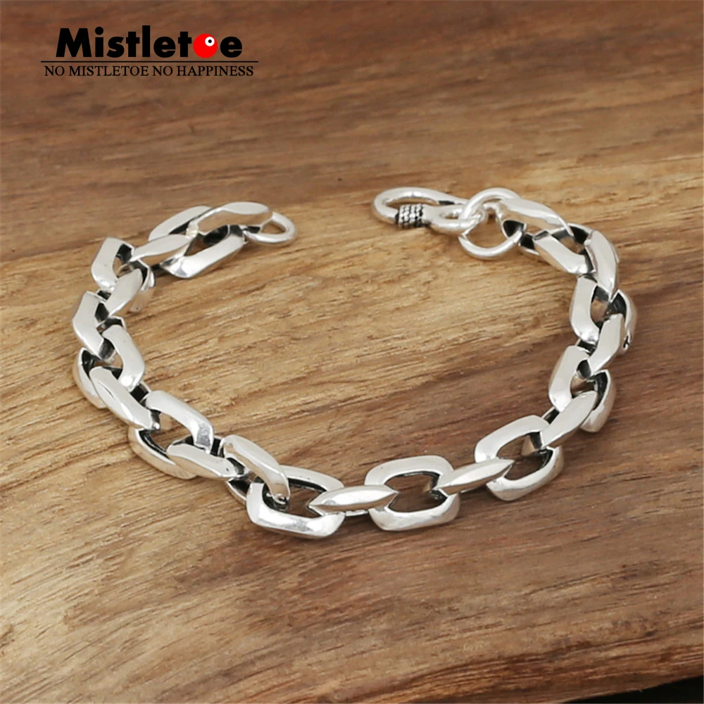 

Authentic 925 Sterling Silver Vintage Retro Punk Locomotive Link Bracelet 20cm For Women & Men Jewelry