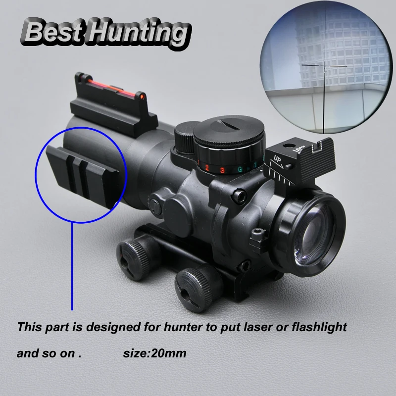 

Airsoft Sports Gun 4x32CB Tactical Fiber Optic Sight Scope with 3 Kinds of Lights Relex Riflescopes with 20mm Mounts