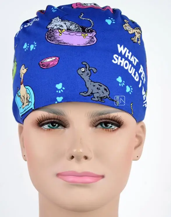

2019 New Unisex Lab Hospital medical Surgical Cap 100% cotton Printed Medical Scrub Operation Caps Dog Pattern Free Size
